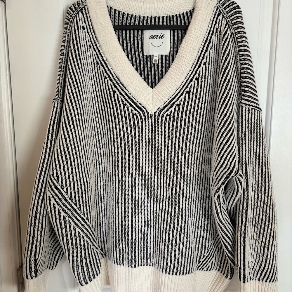 Aerie Black and White Striped Sweater